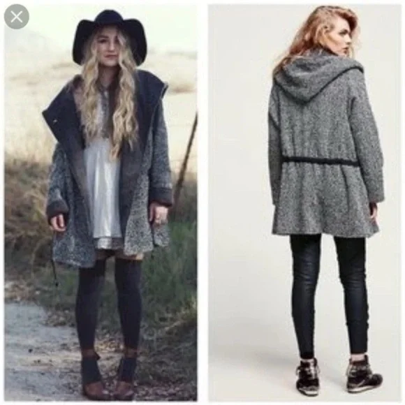 Free People Satellite Image Swing Hooded Tweed Wool Oversized Coat Size XS - Picture 3 of 17
